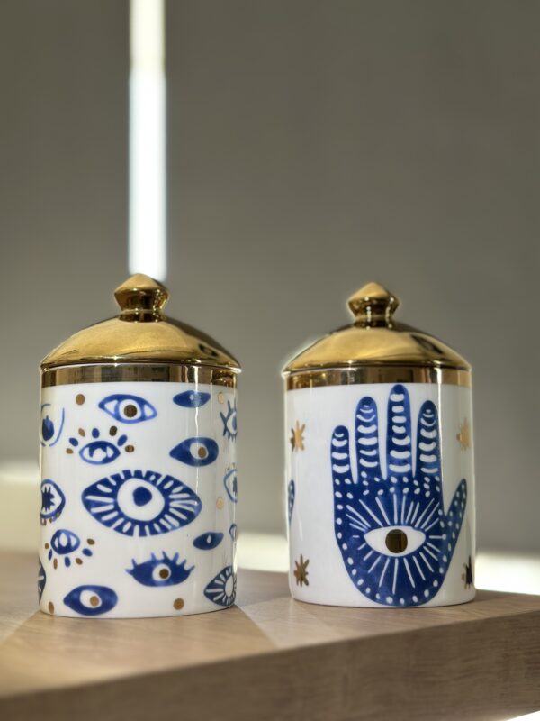 natural soy decorative scented candle evil eye hamsa φυτικό κερί σόγια μάτι χάμσα