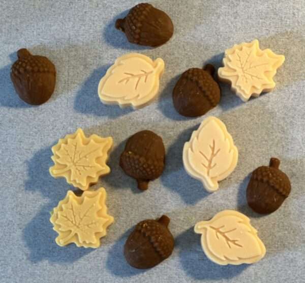 wax melts golden snowflakes leaves and nuts autumn decorative natural soy candle βελανίδια φύλλα φθινόπωρο