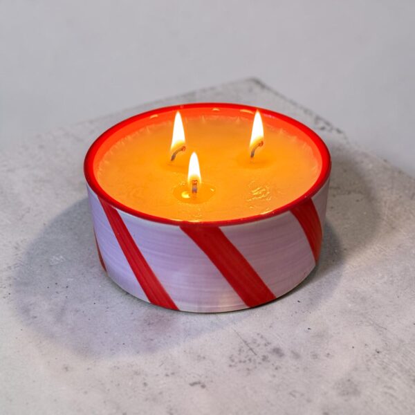 soy wax natural candle in container pink blooming stripes red stripes spring summer φυσικο κερι σογια ριγε ροζ κοκκινο ανοιξη καλοκαιρι