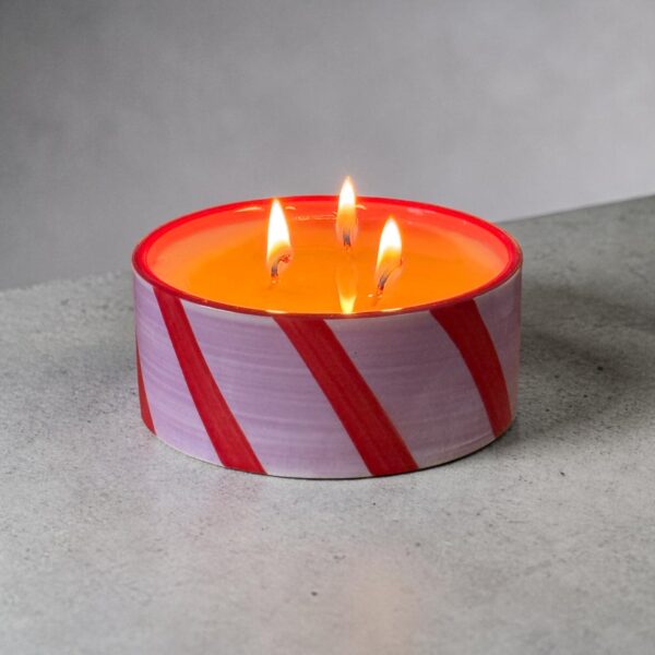 soy wax natural candle in container pink blooming stripes red stripes spring summer φυσικο κερι σογια ριγε ροζ κοκκινο ανοιξη καλοκαιρι